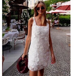Zara 3D Floral Mini Short Dress Oyster White Sz S NWT